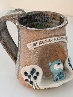 Mt. Rainier National Park Brown Ceramic Accent Mug with Blue Bear Figurine